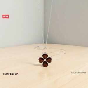 14K White Gold Garnet Pendant Necklace Elegant Minimal Chic Heart-Shaped